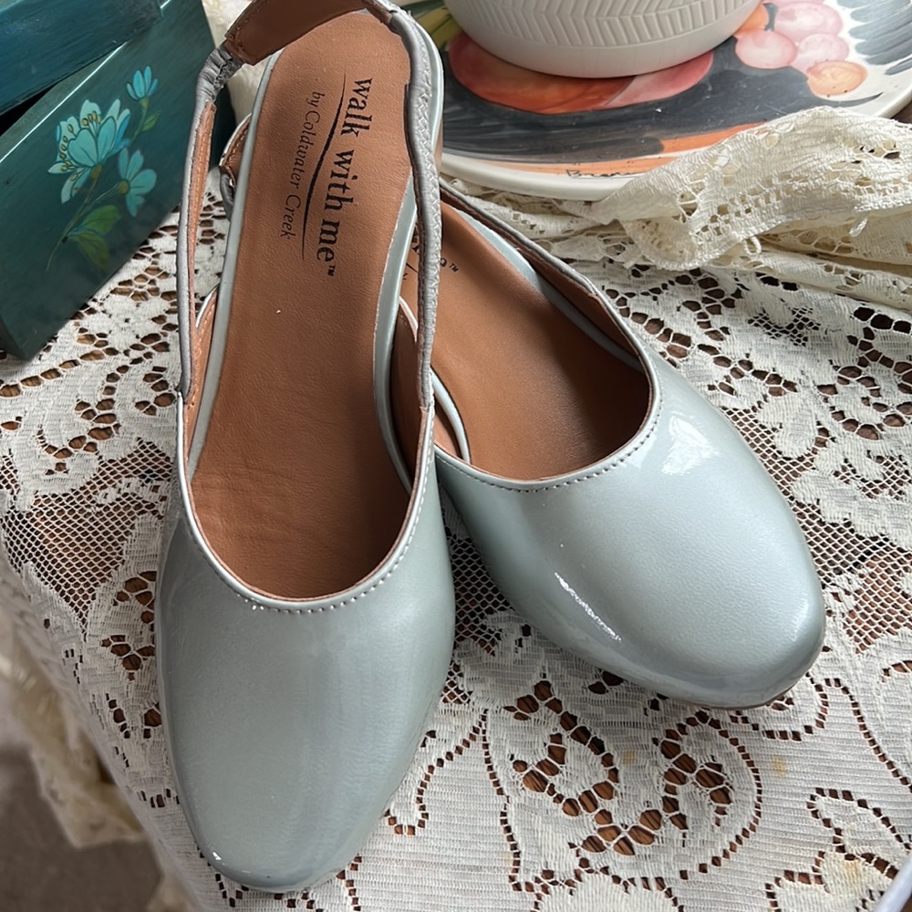 Sage green sling back shoes